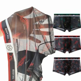 Resim Erkek 3 Adet Çiçek Desenli Mesh Boxer Şort - Ultra-İnce, Nefes Alabilir ve Serinletici İç Çamaşırı, Esnek Kumaş, Rahat Giyim İçin Görünmez Tasarım | Çiçek Desenli İç Çamaşırı | Orta Esneklik 