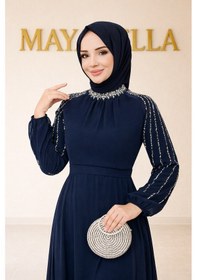 Resim Mayabella İşlemeli Abiye Tesettür 20251311-mb3 Lacivert 