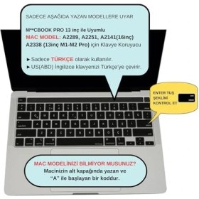 Resim Klavye Koruyucu Silikon Film Us Ingilizce Amerikan-Return-Enter-Için Türkçe Çeviri Baskı Touchbar Pro 13-16 Inç A2251 A2289 A2338 A2141 Uyumlu, Ultra Ince Yıkanabilir Siyah 