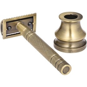 Resim Geeksen Metal Jilet Tıraş Seti Çift Kenarlı Güvenlik Jileti Standlı Manuel Razor Bronz 