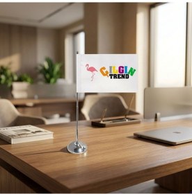 Resim Kurumsal Logolu Masa Bayrağı - Ofis Ve Toplantı Masası İçin Krom Direkli Diğer 
