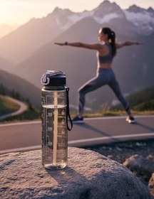 Resim Saban Siyah Şeffaf Pipetli Matara - 900 ml Sızdırmaz Kapaklı Suluk, Plastik 