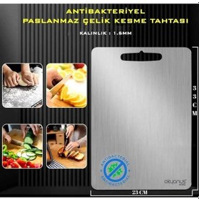 Resim Okyanus Home Paslanmaz Çelik Mutfak Kesme-doğrama Tahtası 23x33 Cm Antibakteriyel Metal 