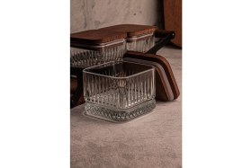 Resim Kare 8'li Ahşap ve Cam Kapaklı Tepsili Kahvaltılık Seti, 230 ml 