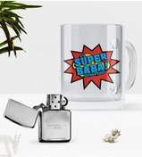 Resim Bk Gift Kişiye Özel Süper Baba Cam Kupa Bardak Benzinli Metal Çakmak Seti-2 