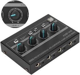 Resim 100-240 V 4 kanallı stüdyo kulaklık amplifikatörü Siyah 