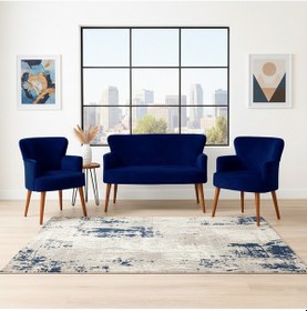 Resim Azra Mobilya Roma Çay Seti Koltuk Takımı Babyface Kumaş 2 Berjer + 1 İkili Koltuk Ahşap Ayaklı Lacivert Lacivert 