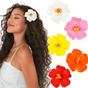 Resim 4 adet/5 adet/6 adet Set Kadınlar için Renkli Basit ve Moda Hawai Çiçek Saç Tokaları 10.16 cm Hibisküs Çiçeği Saç Tokası Yapay Çiçek Saç Tokası Yaz Tatili Parti Plaj Aksesuarları Fotoğraf Çekimleri Takım Toplantıları İçin Dekoratif Saç Süsleri 