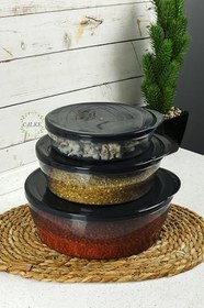Resim Erzak Gıda Saklama Kabı 3' lü Set Orta Boy Sızdırmaz Kapaklı Bpa Free Antrasit 