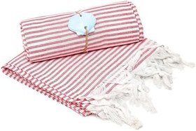 Resim MİSSİ Kırmızı-Beyaz Çizgili Pamuk Peştemal (100x180 cm) 