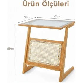 Resim Robin Home Doğal Bambu Hazeranlı Rattan Yan Sehpa Gazetelik Kitaplık Dergilik 