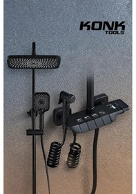 Resim Piyano 5 Fonksiyonlu 130 cm Siyah Banyo Bataryalı Robot Duş Seti Tepe Duşu Duş Seti Siyah 