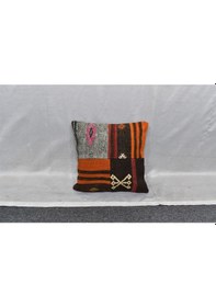 Resim Zehra Abla Halı Yeni El Dokuma Patchwork Kırkyama Dekoratif Kilim Kırlent Yastık Kılıfı 6813 Çok Renkli 