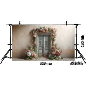 Resim Venspor Romantik Çiçekli Ahşap Kapı Tasarımlı Arkaplan, 200x150cm, Fon, Duvar Örtüsü 