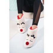 Resim Albishoes Kadın Geyik Figürlü Ev Botu Panduf Anne Çocuk Yumuşak Rahat Sessiz Taban Ev Ayakkabısı 