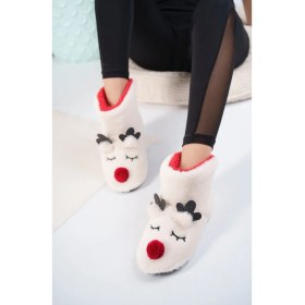 Resim Albishoes Kadın Geyik Figürlü Ev Botu Panduf Anne Çocuk Yumuşak Rahat Sessiz Taban Ev Ayakkabısı 