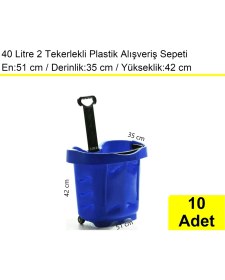 Resim Akdenizpos Tekerlekli Plastik Market Alışveriş El Sepeti 40 Litre Mavi 10 Adet 