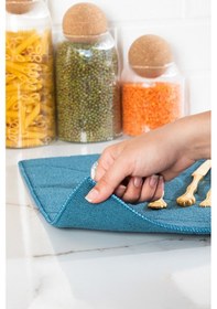 Resim Porsima 3139-2 2li Mikrofiber Tezgah Üstü Kurutma Matı Kurulama Bezi Süper Emici Bulaşıklık Mavi Mavi 