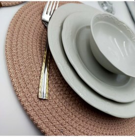 Resim 6 Kişilik Pudra Rengi Amerikan Servis, Hasır Supla Takımı Pudra 