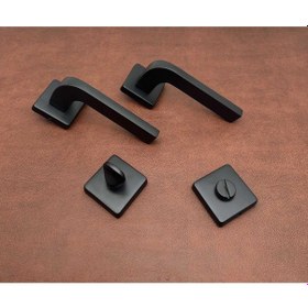 Resim Tog Mat Siyah Kare Rozetli Wc Banyo Kapı Kolu 1 Takım 