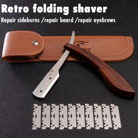 Resim Vintage Manuel Berber Tıraş Makinesi, Premium Paslanmaz Çelik Jilet - Profesyonel Saç Kesme Aracı, Saç, Kaş, Sakal Kesme Araçları, Vintage Jilet 3'lü Set Bıçak Cebi + 10 Bıçak ile 