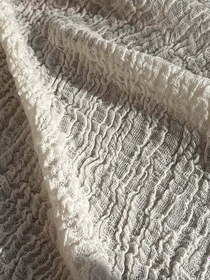 Resim Neutral Stretchy Crinkle Cotton Fabric, Textured Surface, Black & Natural White. - Black 