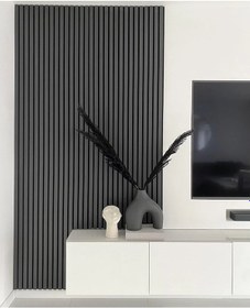 Resim Winpanel Dekoratif Ahşap Duvar Paneli Antrasit Renk 50x240cm . 