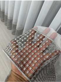 Resim Tül Perde Etek Aplike Eritme Bertu Desen Gri İşleme Ekru 