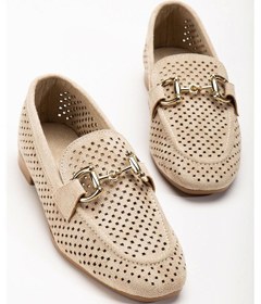 Resim Bej Süet Delikli Günlük Kadın Babet Taba 