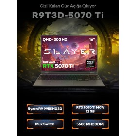Resim Game Garaj Slayer R9T3D-5070Ti C2 Amd Ryzen 9 9955HX3D 64GB Ram 2tb SSD RTX5070Ti 16" Qhd IPS 300Hz Freedos Gaming Laptop 