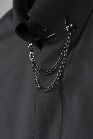 Resim Erkek Siyah Slim Fit Yaka Iğneli Gizli Düğmeli Klasik Gömlek Siyah 