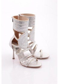 Resim Dgn K1001 Kadin Troklu Topuklu Abiye Ayakkabi K1001-2688-R8080 Gümüş 