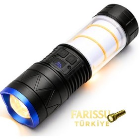 Resim 30w 3000 Lümen Zoomlu Şarj Edilebilir El Feneri & Kamp Lambası - Powerbank Özellikli 12 Modlu Siyah 