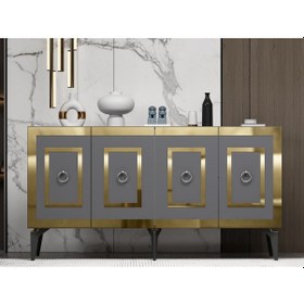 Resim Karrya Konsol 4 Kapaklı Raflı Antrasit-altın 