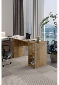 Resim Lina Modern Çalışma Masası 120x60 Cm Raflı Bilgisayar Masası Ofis Ve Ev Çalışma Masası Atlantik Çam 