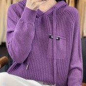 Resim Kadınlar için Orta Ağırlıkta Kapüşonlu Kazak, Ön Düğmeli & Ayarlanabilir İpli Kapüşon - Yumuşak Esnek Uzun Kollu Süveter, Düz Renk Günlük Şık Sonbahar Kış Elegant Özel Kesim, Hoodie Kazak, Rahat Giyimli Pullover, Kabartma Dokulu 