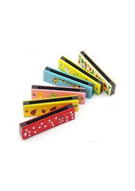 Resim Eğitici Müzik Egzersizi 6 Adet Ahşap Mızıka Çift Sıralı Renkli Desenli Çocuk Mızıka 16 Delikli 