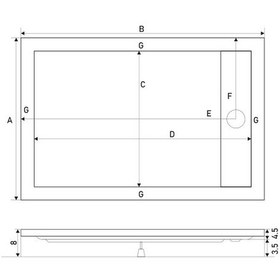 Resim Shower 75x170 Drop Dikdörtgen Monoblok Duş Teknesi H:8 Cm 