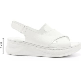 Resim Gönderi(r) Kadın Beyaz Cırt Bantlı Dolgu Topuk Hakiki Deri Comfort Sandalet 