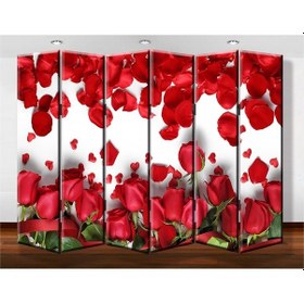 Resim Dekobul Kırmızı Güller 6 Kanat Tekerlekli Kanvas Paravan 