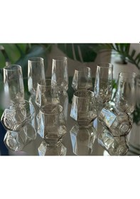 Resim 12 Parça Fume Cam Su Bardağı Seti 6 Uzun + 6 Kısa Modern Bardak Takımı Su Seti 