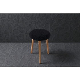 Resim Modern Ahşap Ayaklı Teddy Kumaş Tabure Makyaj Masası & Ayak Dinlendirme Elegant Siyah Siyah 