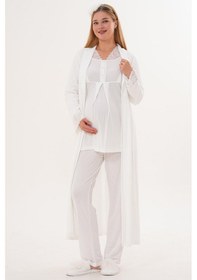 Resim Mecit Pijama Mecit 6330 Ekru Sabahlıklı Lohusa Pijama Takımı 