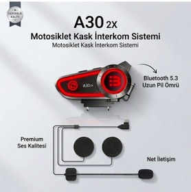 Resim A30 2x Bt5.3 Motosiklet Kurye Kask Kulaklık Intercom Işıklı 2 Kişi Eşleşmeli 