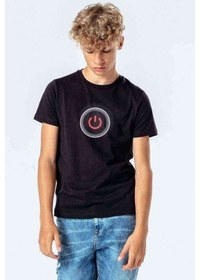 Resim Tshirthane Turn Off Baskılı Unisex Çocuk Siyah T-Shirt 