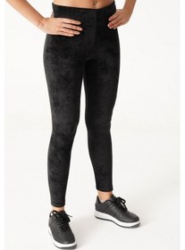 Resim Baykal Em1 Miraye Store Düz Kadife Yüksek Bel Siyah Taytsiyahxl Siyah 