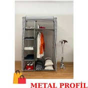 Resim Beyazpazar Bez Dolap Metal Profil Yeni Gardırop Fermuarlı Gri 
