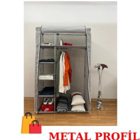 Resim Beyazpazar Bez Dolap Metal Profil Yeni Gardırop Fermuarlı Gri 