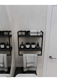 Resim Aju Havluluk 2 Katlı Duvara Monte Raf Aksesuarlık Şal Askılığı Banyo Mutfak Düzenleyicii Antrasit 