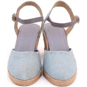 Resim Star Tombis Gerçek Elişi Topuğu Açık Bilekten Bantlı Dolgu Topuk Keten Hasır Espadril Handmade Buz Mavi Açık Mavi 